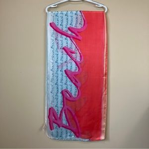 Max Studio "Beach Please" 100% Silk Oblong Scarf 18"x72"  Red Pink Blue